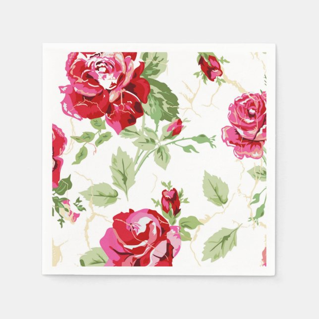 Red rose and white classic print napkins (Front)