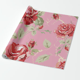 Red rose and white classic print wrapping paper