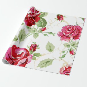 Red rose and white classic print wrapping paper