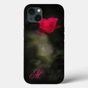 Red Rose and White Smoke. Monogram. iPhone 13 Case