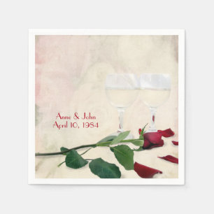 Red Rose and Wine Anniversary Party Napkin
