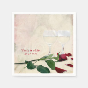 red rose and wine glass napkin
