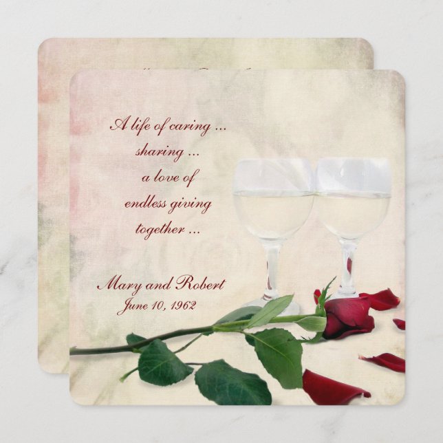 red rose and wine Vow Renewal Invitation (Front/Back)