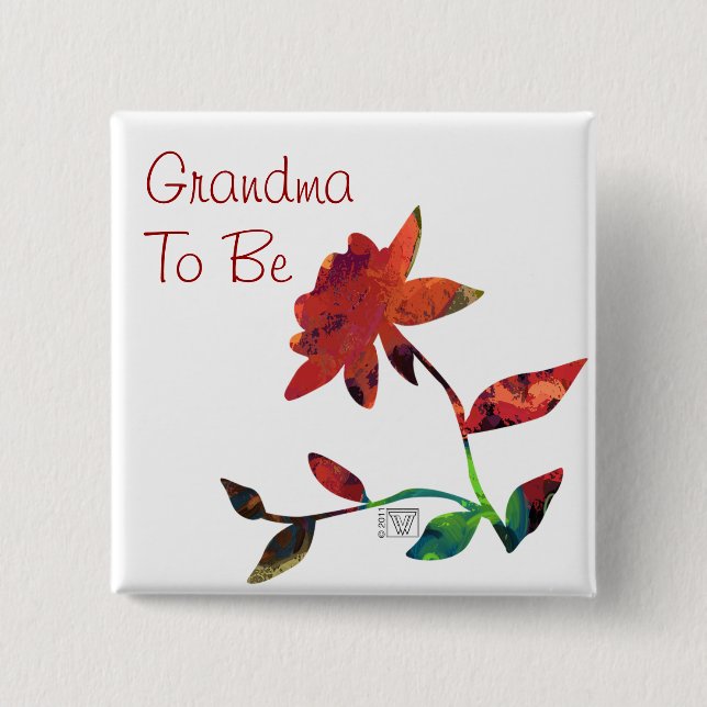Red Rose Art Grandma to Be 15 Cm Square Badge (Front)