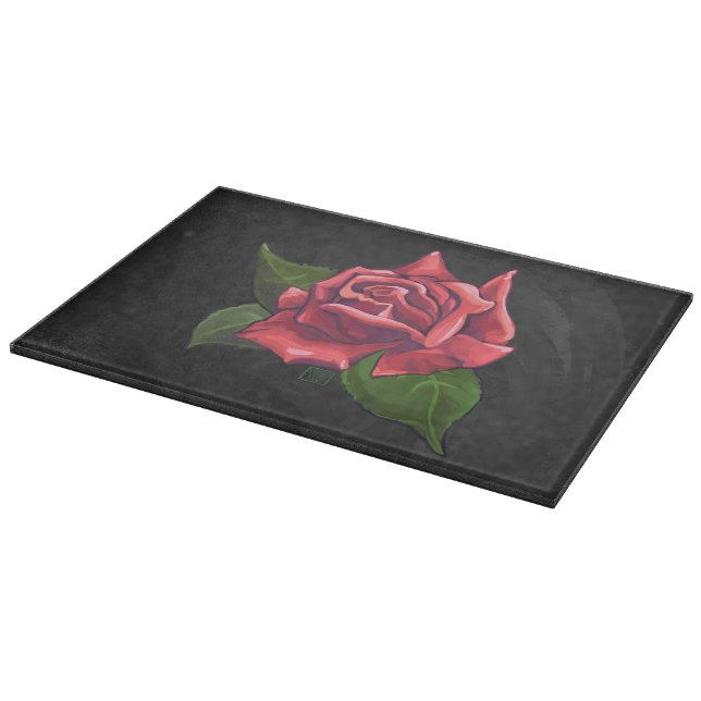 Red Rose Art on Black Cutting Board (Corner)