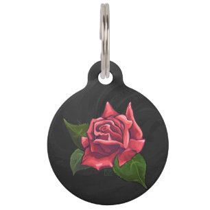 Red Rose Art on Black Pet Tag