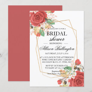Red rose autumn  Bridal Shower Invitation