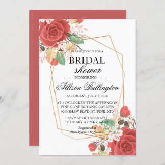 Red rose autumn  Bridal Shower Invitation