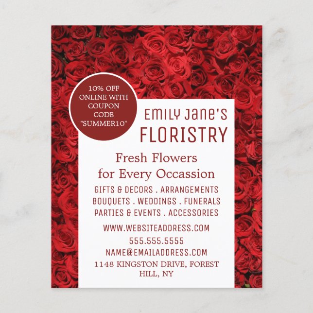 Red Rose Background, Floristry Advertising Flyer (Front)