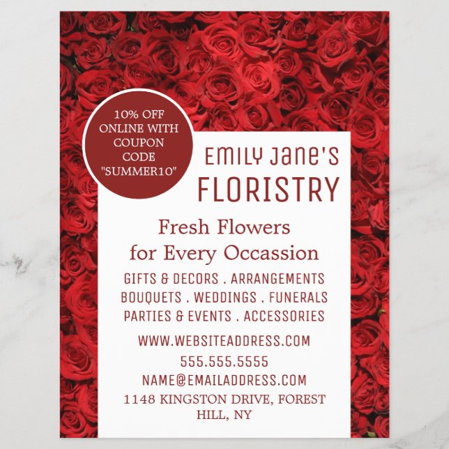 Red Rose Background, Floristry Advertising Flyer (Front)