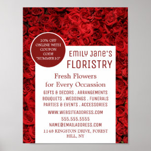 Red Rose Background, Floristry Advertising Poster