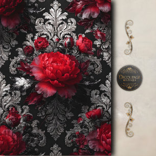 Red Rose Baroque Decoupage Tissue Paper