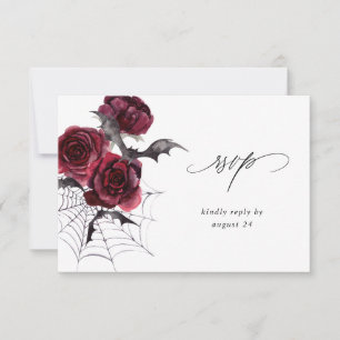 Red Rose & Bat Halloween Party w Meal RSVP White Card