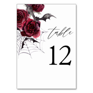 Red Rose & Bats Halloween Table Number