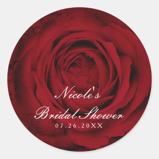 Red Rose Beautiful Floral Elegant Wedding Party Classic Round Sticker (Front)
