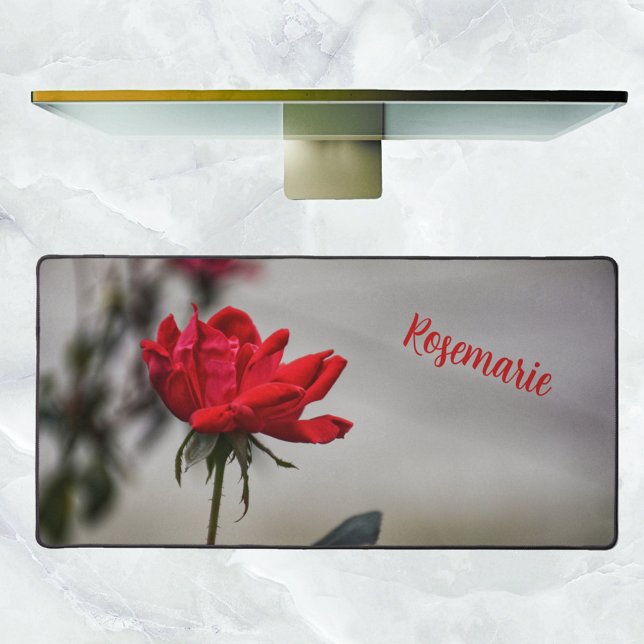 Red Rose Beautiful Photographic Floral Grey Desk Mat (Creator Uploaded)