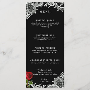 Red Rose Beautiful White Lace Wedding Menu