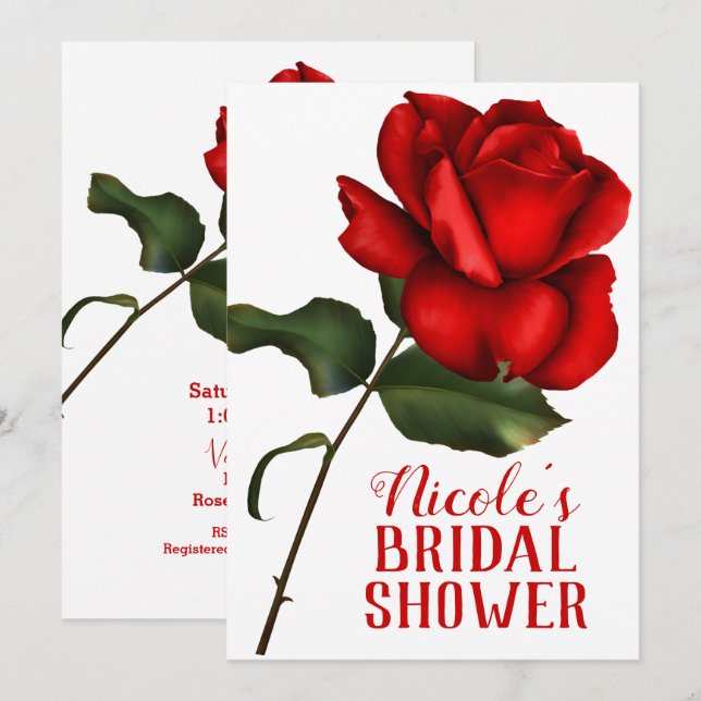 Red Rose Beauty & The Beast Bridal Shower Invitation (Front/Back)