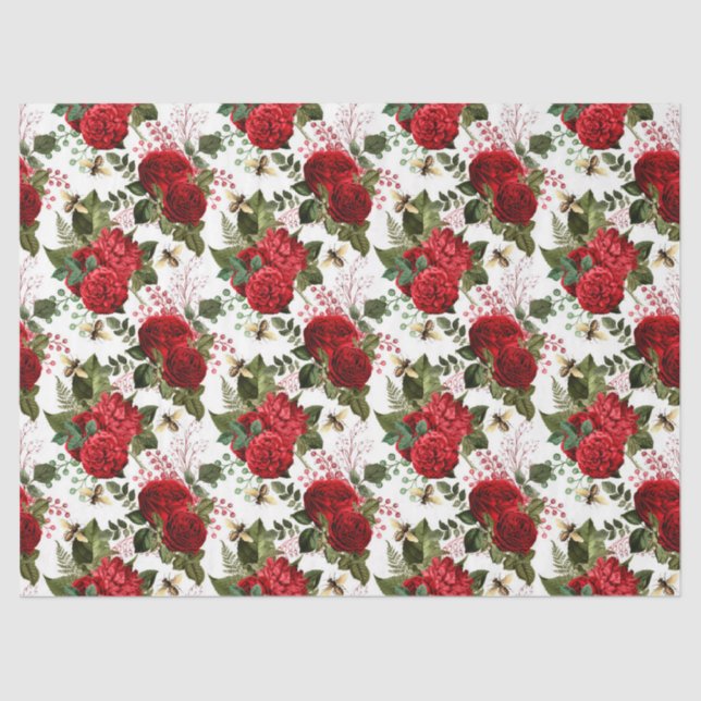 Red Rose Bee Series Design 15 Tissue Paper (Front)