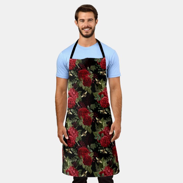 Red Rose Bee Series Design 18  Apron (Worn)