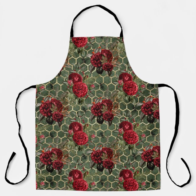 Red Rose Bee Series Design 23  Apron (Front)