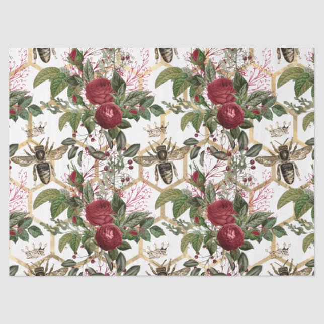 Red Rose Bee Series Design 40 Tissue Paper (Front)