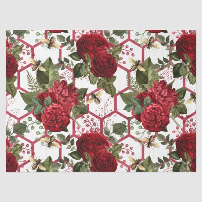 Red Rose Bee Series Design 49 Tissue Paper (Front)