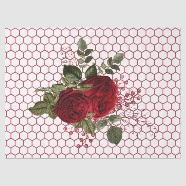 Red Rose Bee Series Design 67 Tissue Paper (Front)