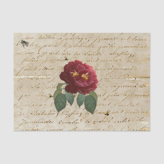 Red Rose Bees Tissue Paper (Front)