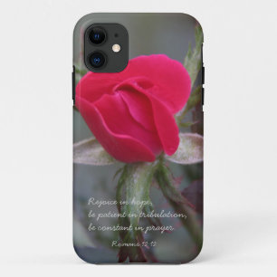 Red Rose, Bible Verse about Hope, Romans 12:12 iPhone 11 Case