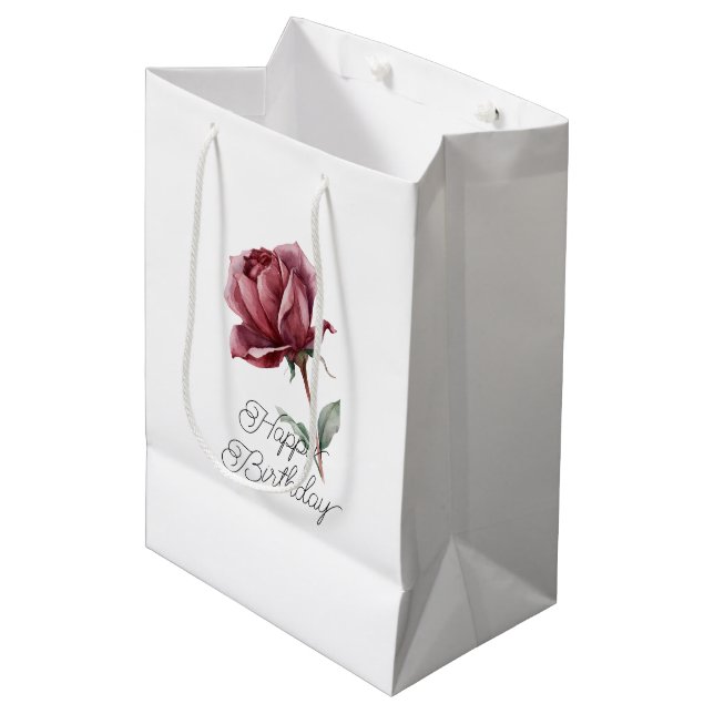 Red Rose Birthday Medium Gift Bag (Front Angled)