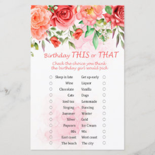 Red Rose Birthday This or That Game