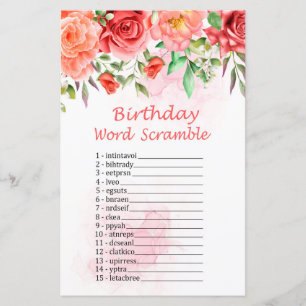 Red Rose Birthday Word Scramble Game