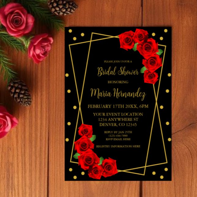 Red Rose Black and Gold Bridal Shower Invitation (Creator Uploaded)