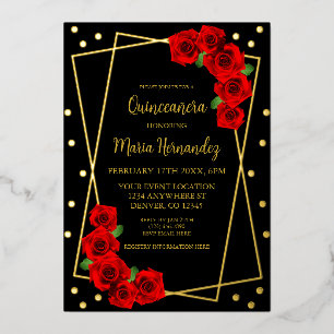 Red Rose Black and Gold Quinceañera