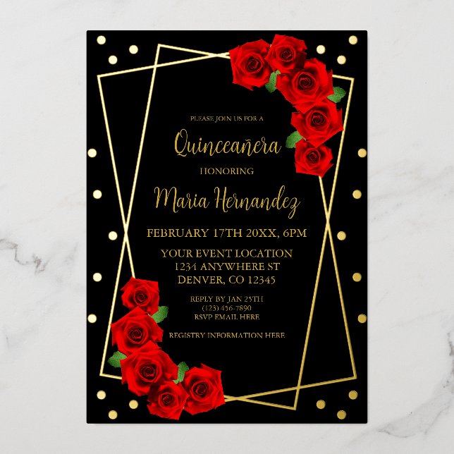 Red Rose Black and Gold Quinceañera (Front)