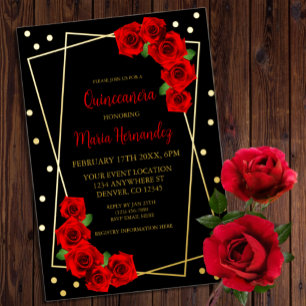 Red Rose Black and Gold Quinceañera