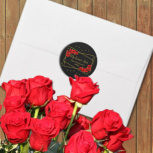 Red Rose Black and Gold Quinceañera Classic Round Sticker