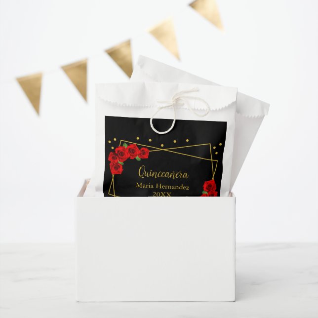 Red Rose Black and Gold Quinceañera Favour Bags (Party)