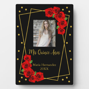 Red Rose Black and Gold Quinceañera Plaque
