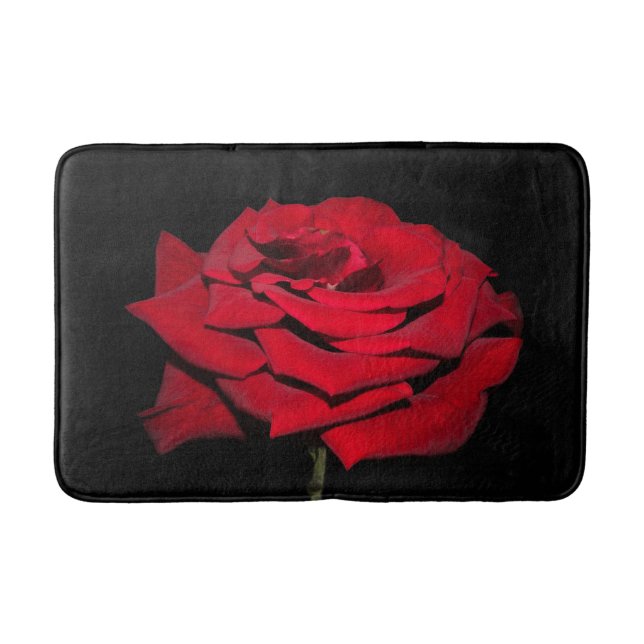 Red Rose - Black Bath Mat (Front)