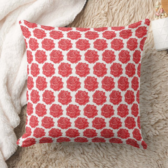 Red Rose Black Floral Pattern Cushion (Blanket)