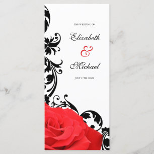 Red Rose Black Flourish Wedding Programme