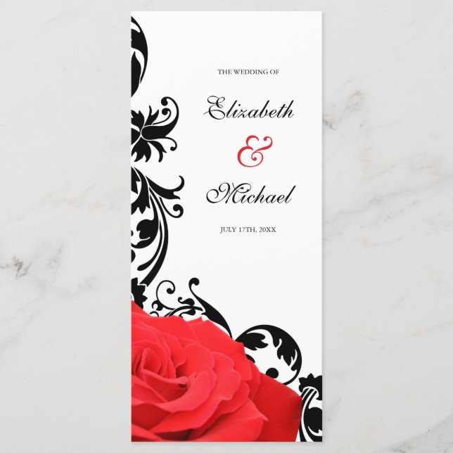 Red Rose Black Flourish Wedding Programme (Front)