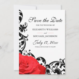 Red Rose Black Flourish Wedding Save The Date