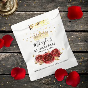 Red Rose Black Gold Elegant Quinceanera Thank You Favour Bags