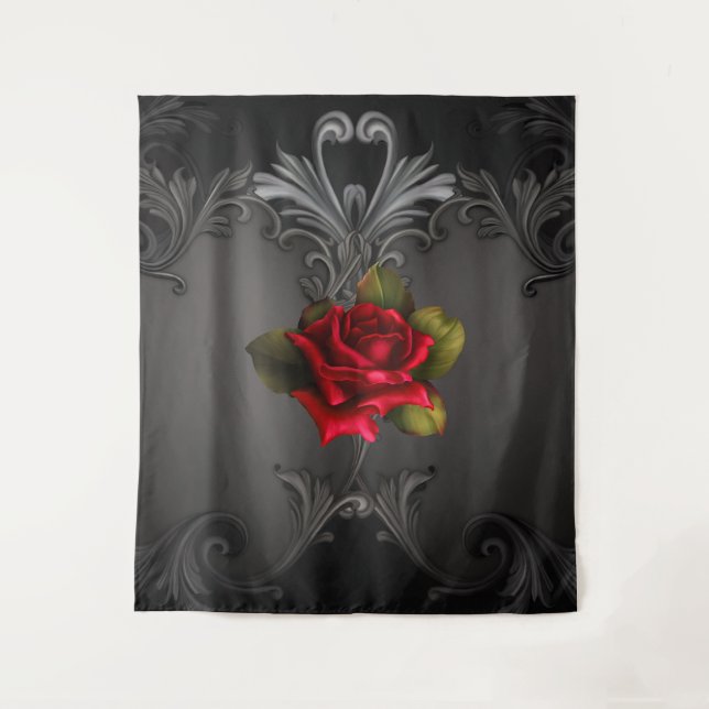 Red Rose & Black Gothic Elegant Backdrop Tapestry (Front)
