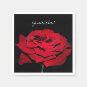 Red Rose - Black Napkin
