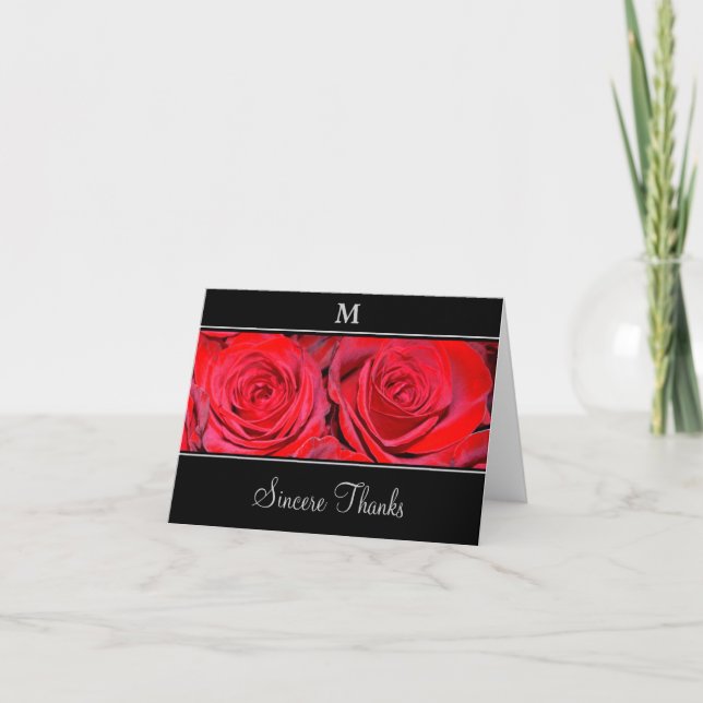 Red Rose Black Silver Thank You Card (Front)