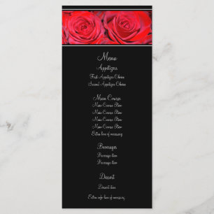Red Rose Black Silver Wedding Menu